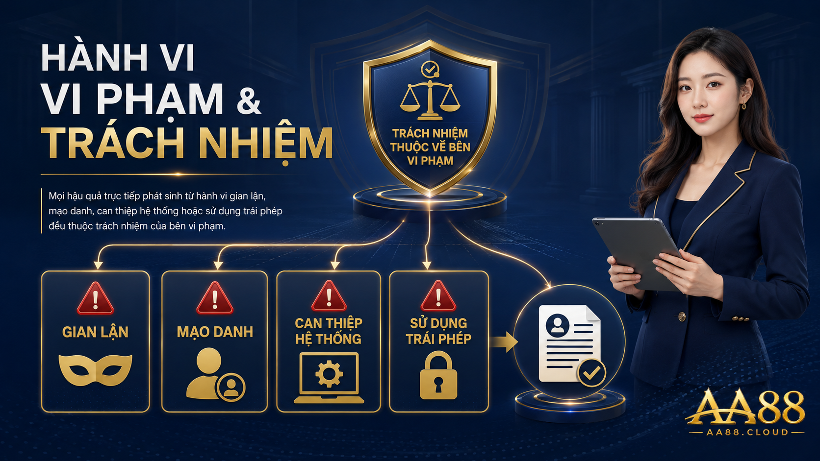 Hậu quả trực tiếp từ gian lận, mạo danh, can thiệp hệ thống hoặc sử dụng trái phép thuộc phạm vi người vi phạm chịu trách nhiệm